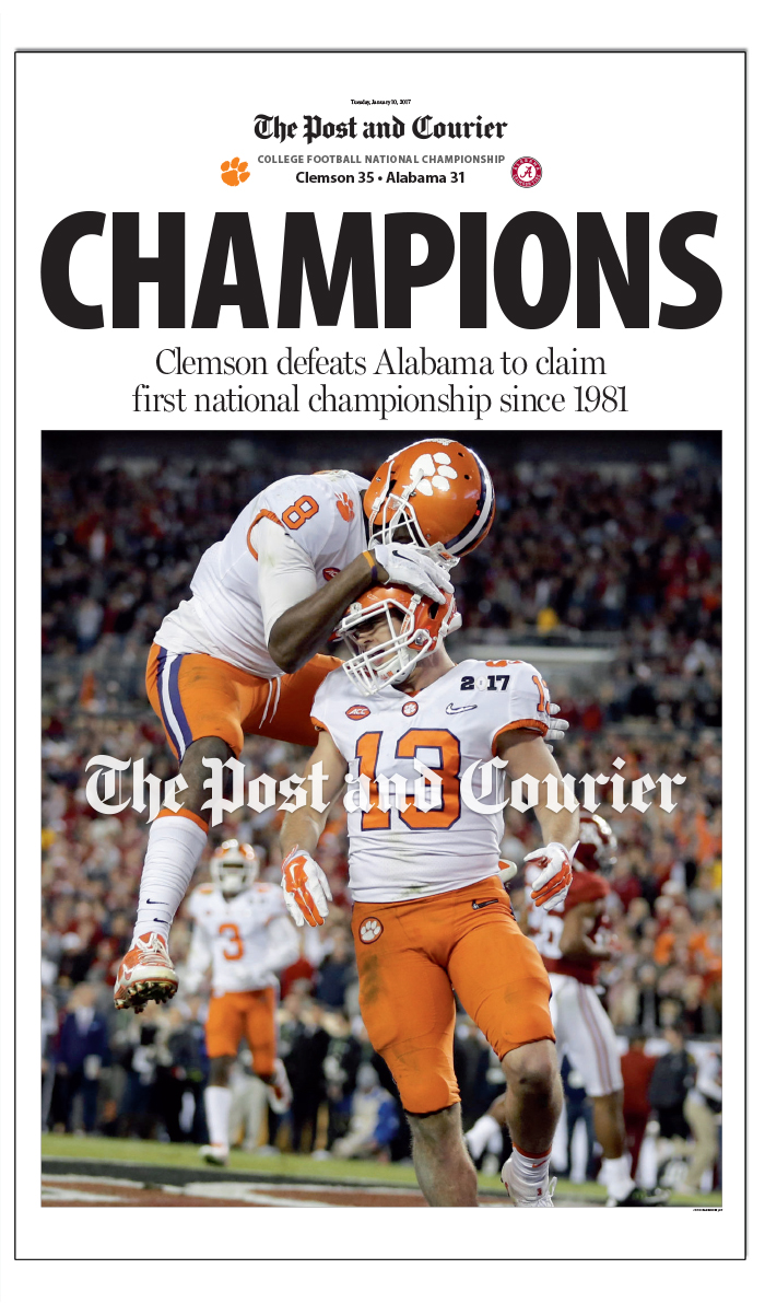 '- Coming Soon - The Post and Courier Clemson NCAA 2016 National Football Championship Front Page Poster