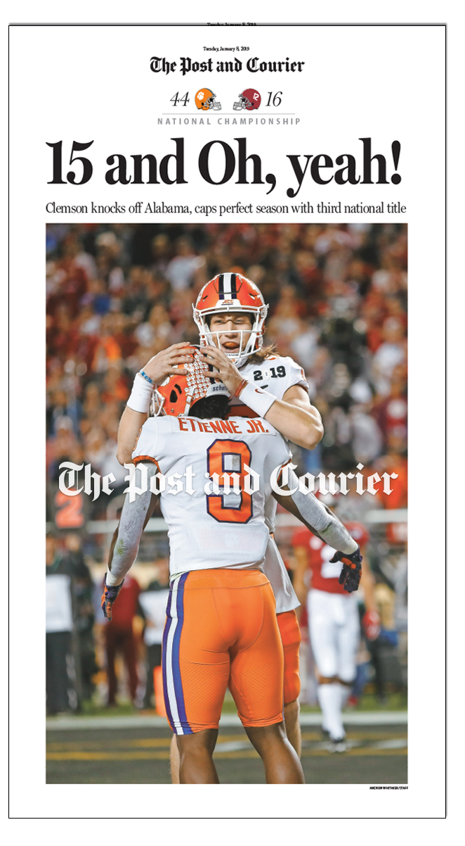 The Post and Courier Clemson NCAA 2018 National Football Championship Front Page Poster 2