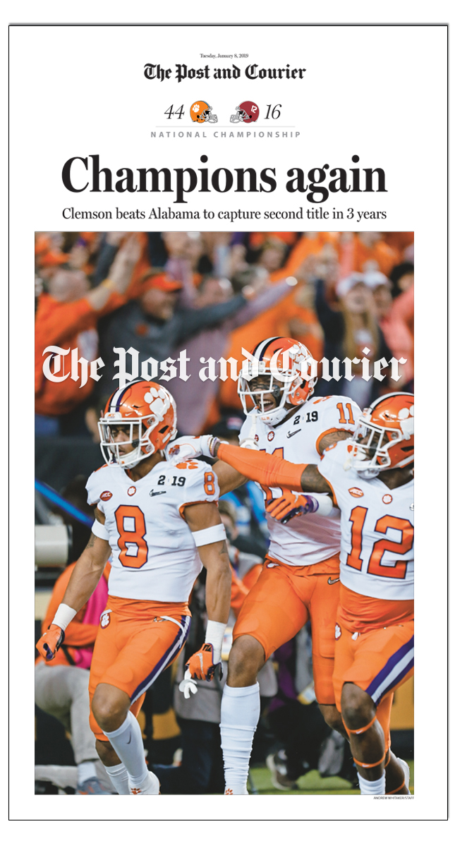 The Post and Courier Clemson NCAA 2018 National Football Championship Front Page Poster 5